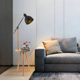 Adjustable Dome Wooden Floor Lamp with Side Table Image - 2