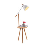 Adjustable Dome Wooden Floor Lamp with Side Table Image - 5