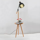 Adjustable Dome Wooden Floor Lamp with Side Table Image - 8