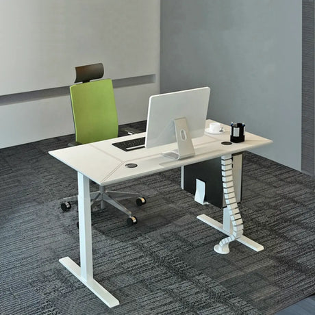 Adjustable Ergonomic White Wood T-Shape Computer Desk Image - 1