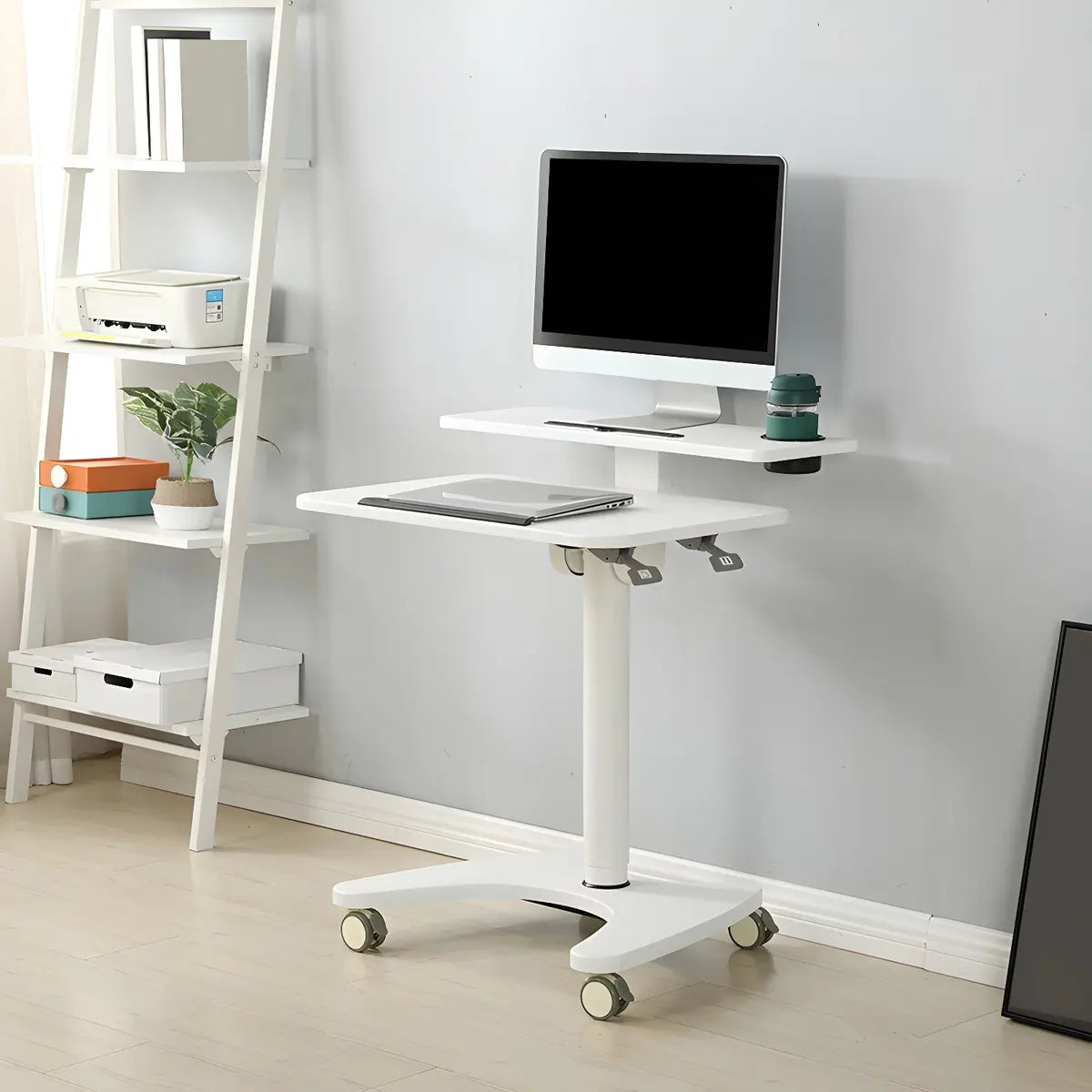 Adjustable Foldable White Wood Small Standing Desk Image - 7