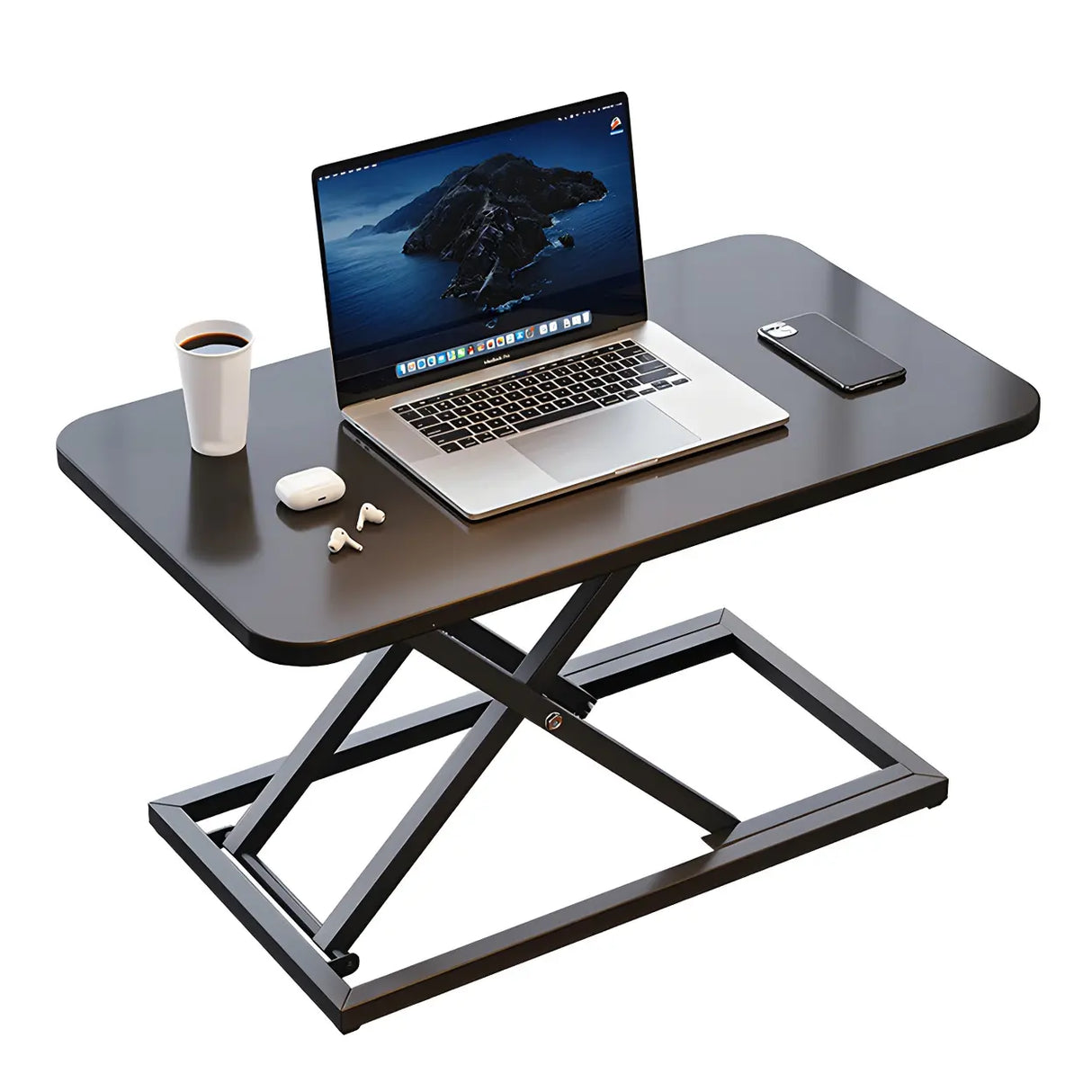 Adjustable Folding Black Wood Trestle Standing Desk Image - 10