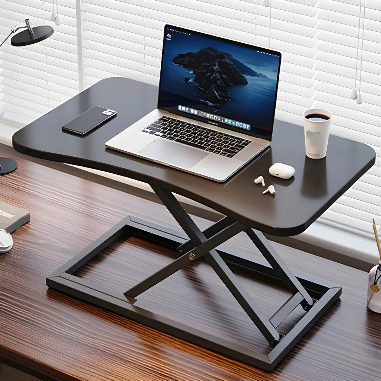 Adjustable Folding Black Wood Trestle Standing Desk Image - 4