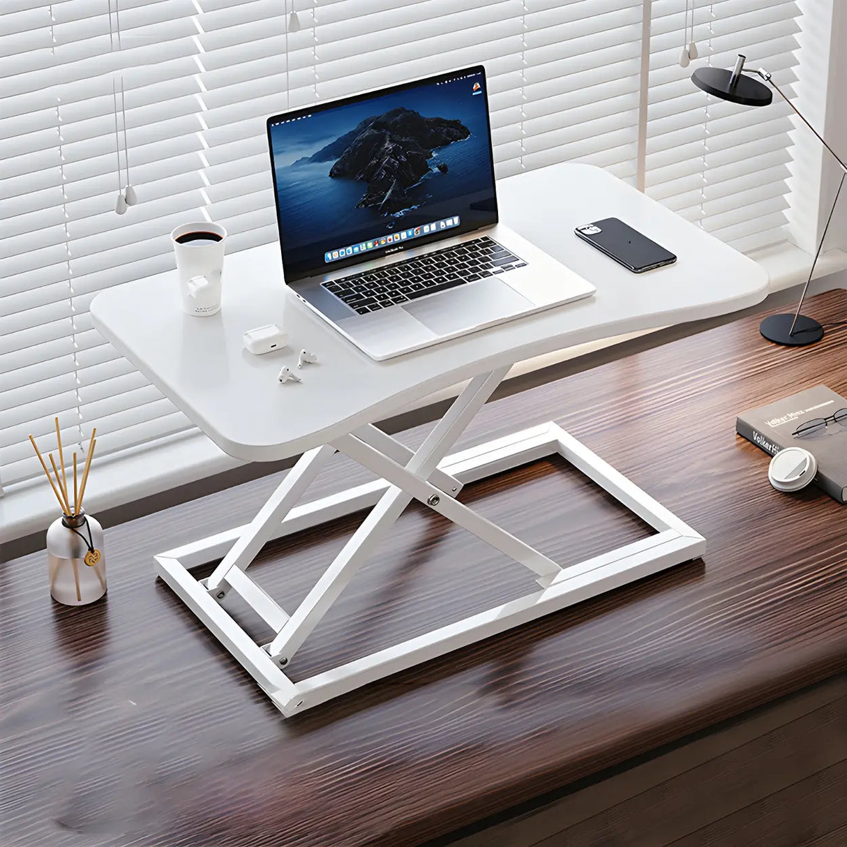 Adjustable Folding Black Wood Trestle Standing Desk Image - 7