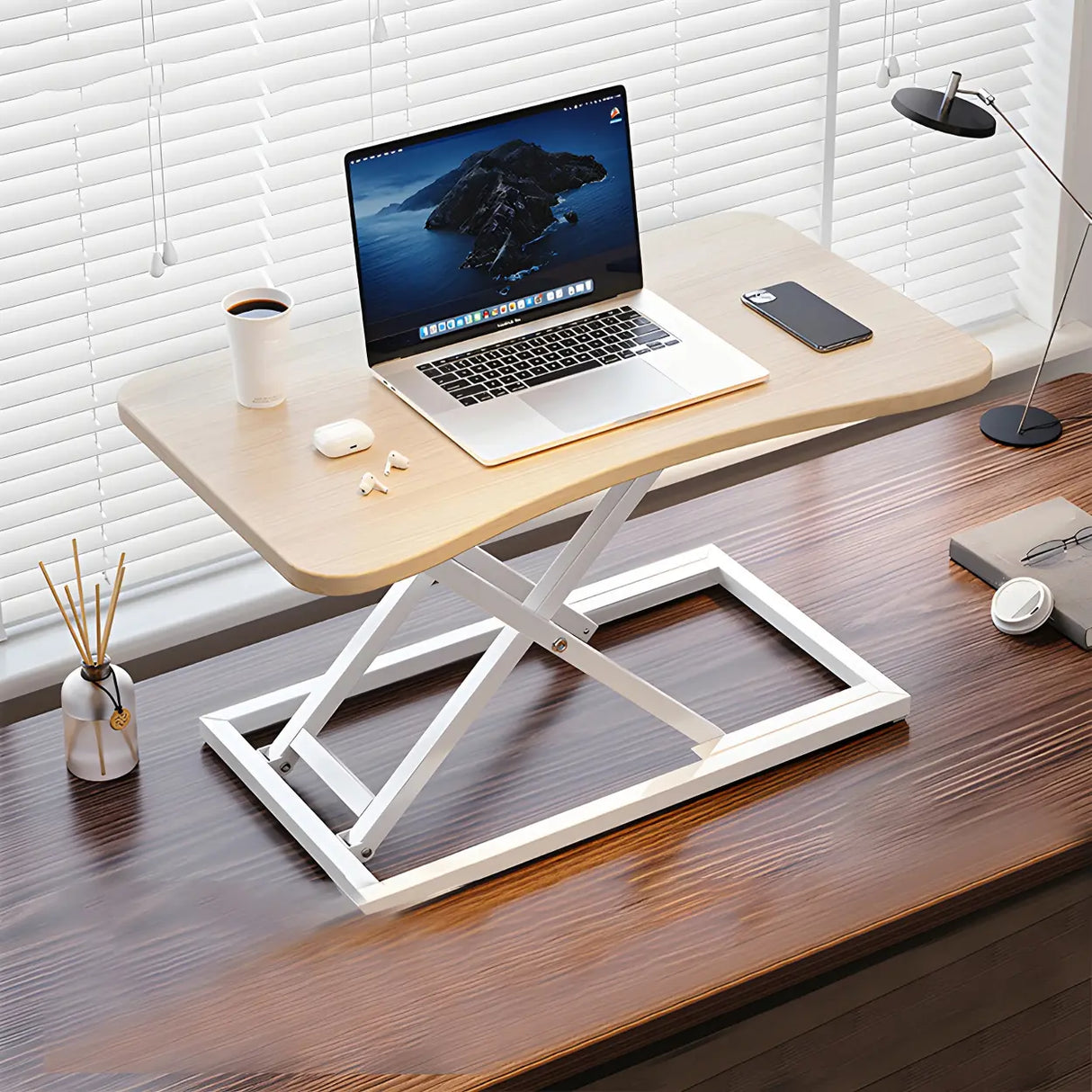 Adjustable Folding Black Wood Trestle Standing Desk Image - 9