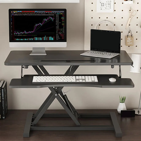 Adjustable Folding Wood Trestle Standing Desk Converter Image - 1