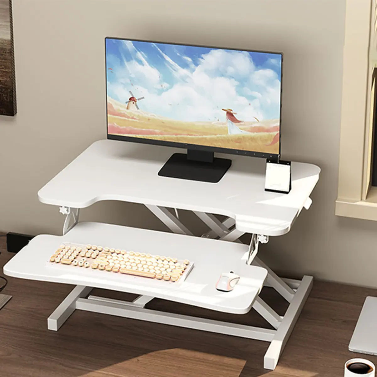 Adjustable Folding Wood Trestle Standing Desk Converter Image - 11