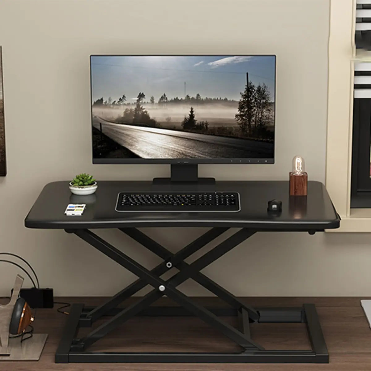 Adjustable Folding Wood Trestle Standing Desk Converter Image - 13