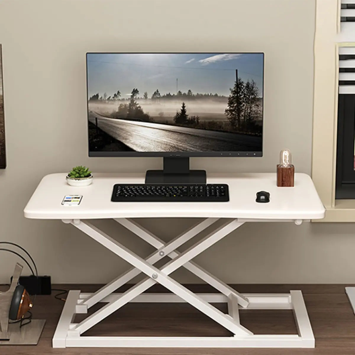 Adjustable Folding Wood Trestle Standing Desk Converter Image - 15