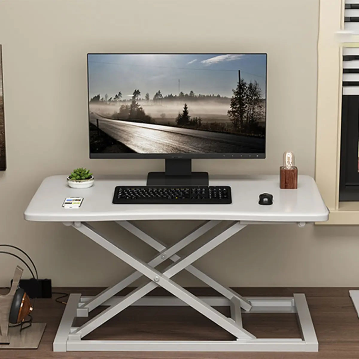 Adjustable Folding Wood Trestle Standing Desk Converter Image - 17