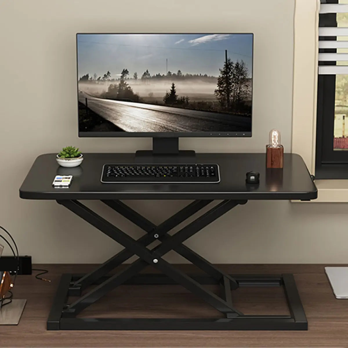 Adjustable Folding Wood Trestle Standing Desk Converter Image - 2