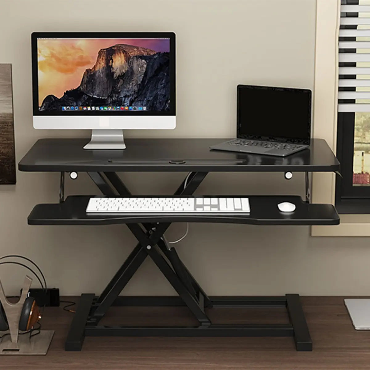 Adjustable Folding Wood Trestle Standing Desk Converter Image - 21