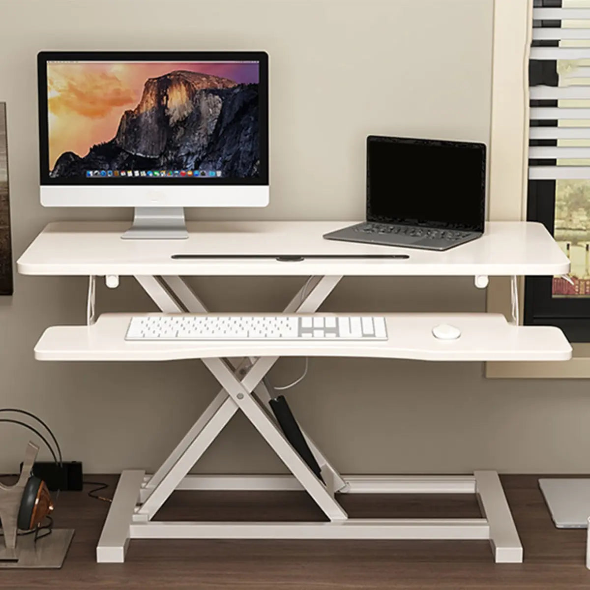 Adjustable Folding Wood Trestle Standing Desk Converter Image - 25