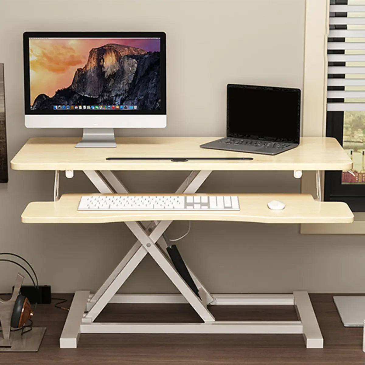 Adjustable Folding Wood Trestle Standing Desk Converter Image - 26