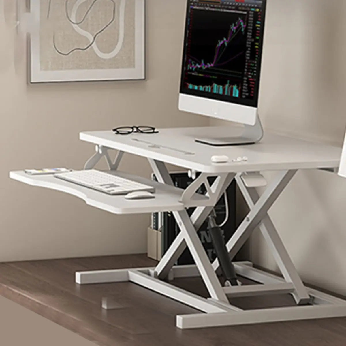 Adjustable Folding Wood Trestle Standing Desk Converter Image - 3