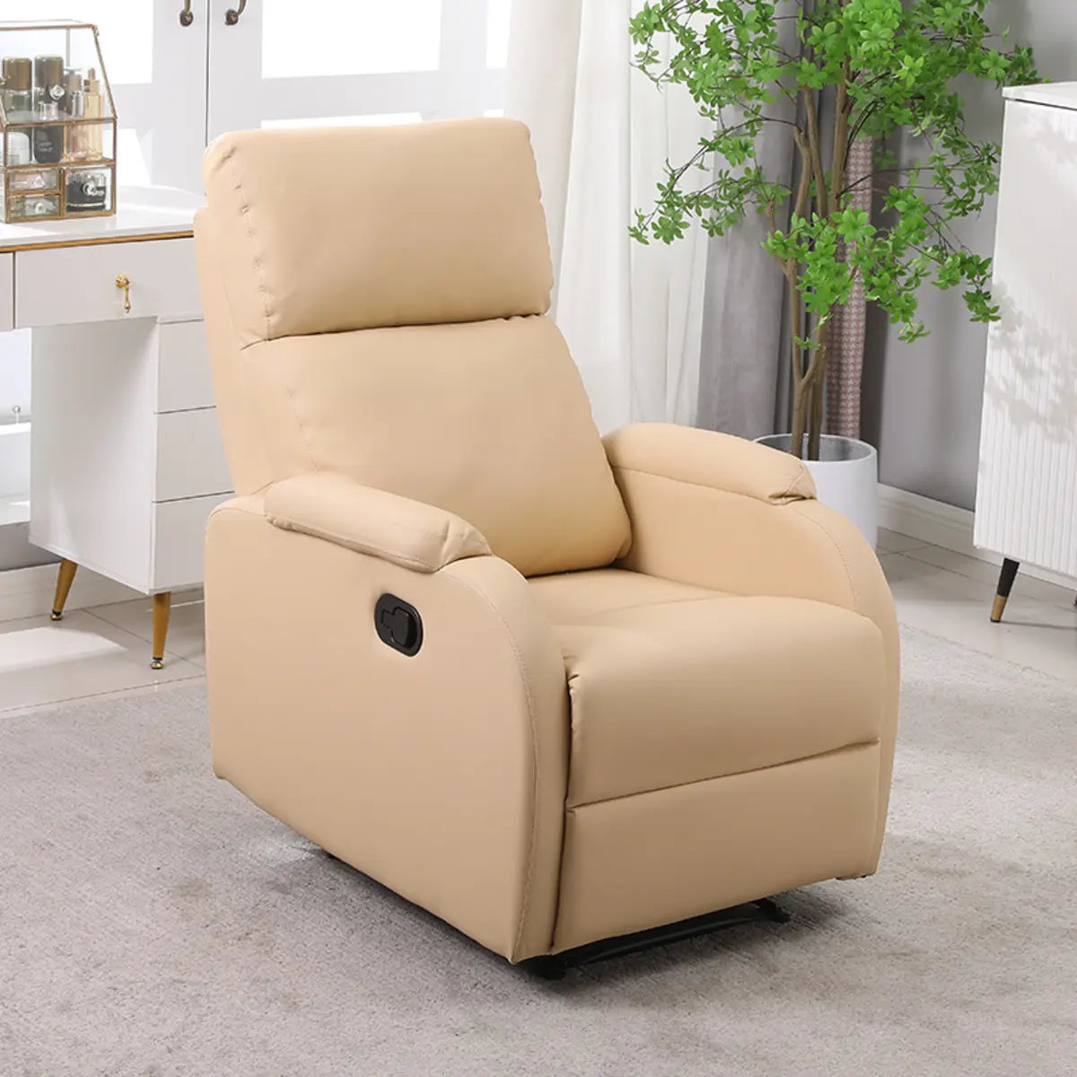 Adjustable Footrest Microfiber Leather Recliner Beige Image - 10