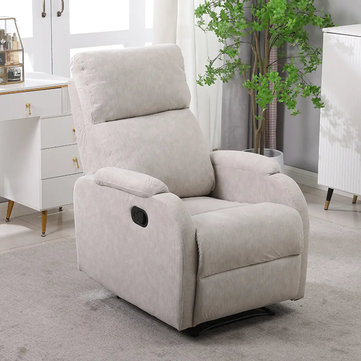 Adjustable Footrest Microfiber Leather Recliner Beige Image - 6