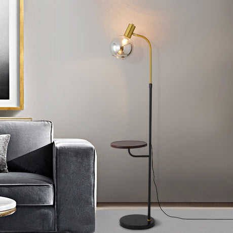 Adjustable Globe Metal Floor Lamp with Side Table Image - 1