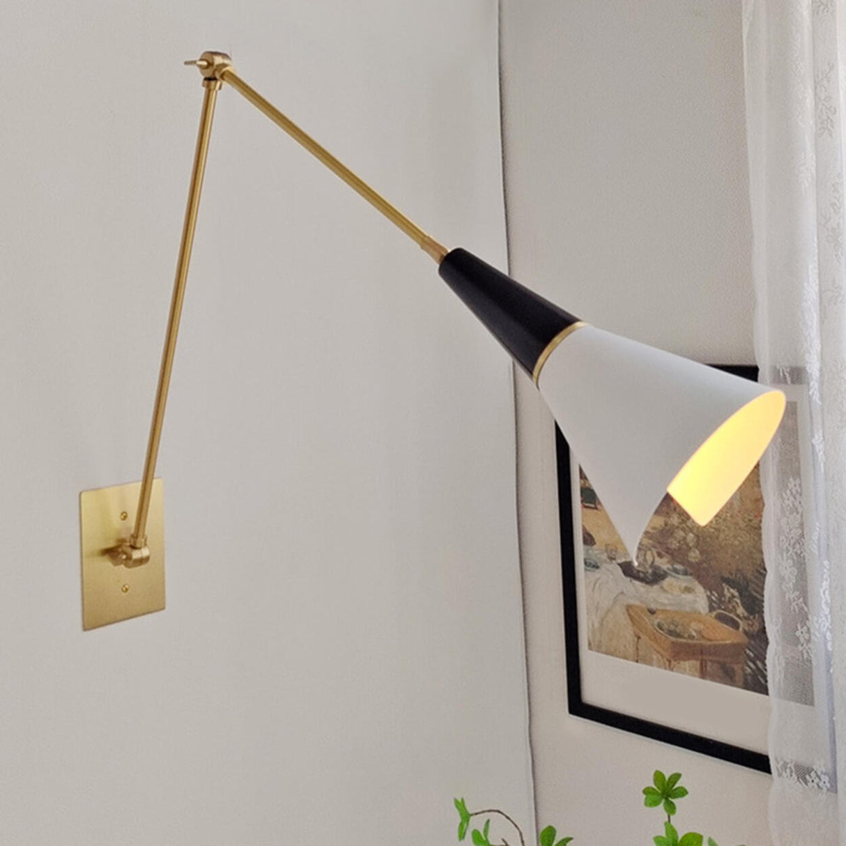 Adjustable Gold Cone Swing Arm LED Wall Sconce Image - 15