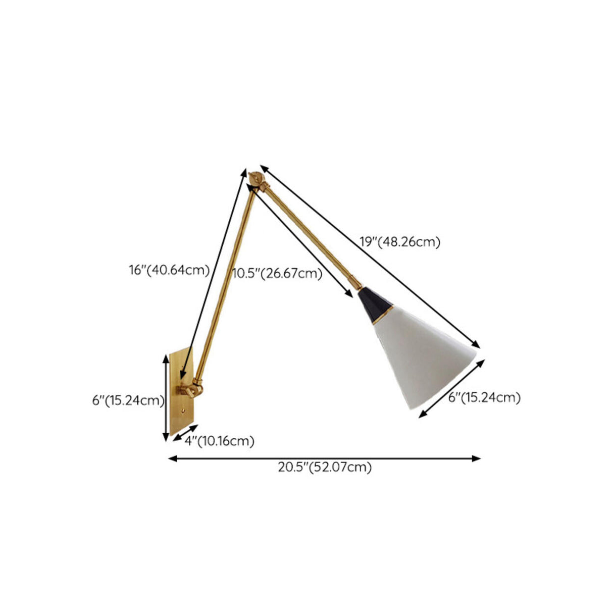 Adjustable Gold Cone Swing Arm LED Wall Sconce Image - 18