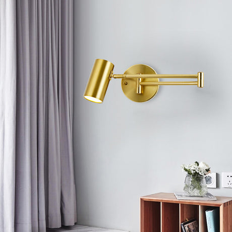 Adjustable Gold Cylinder LED Swing Arm Wall Sconce Image - 1