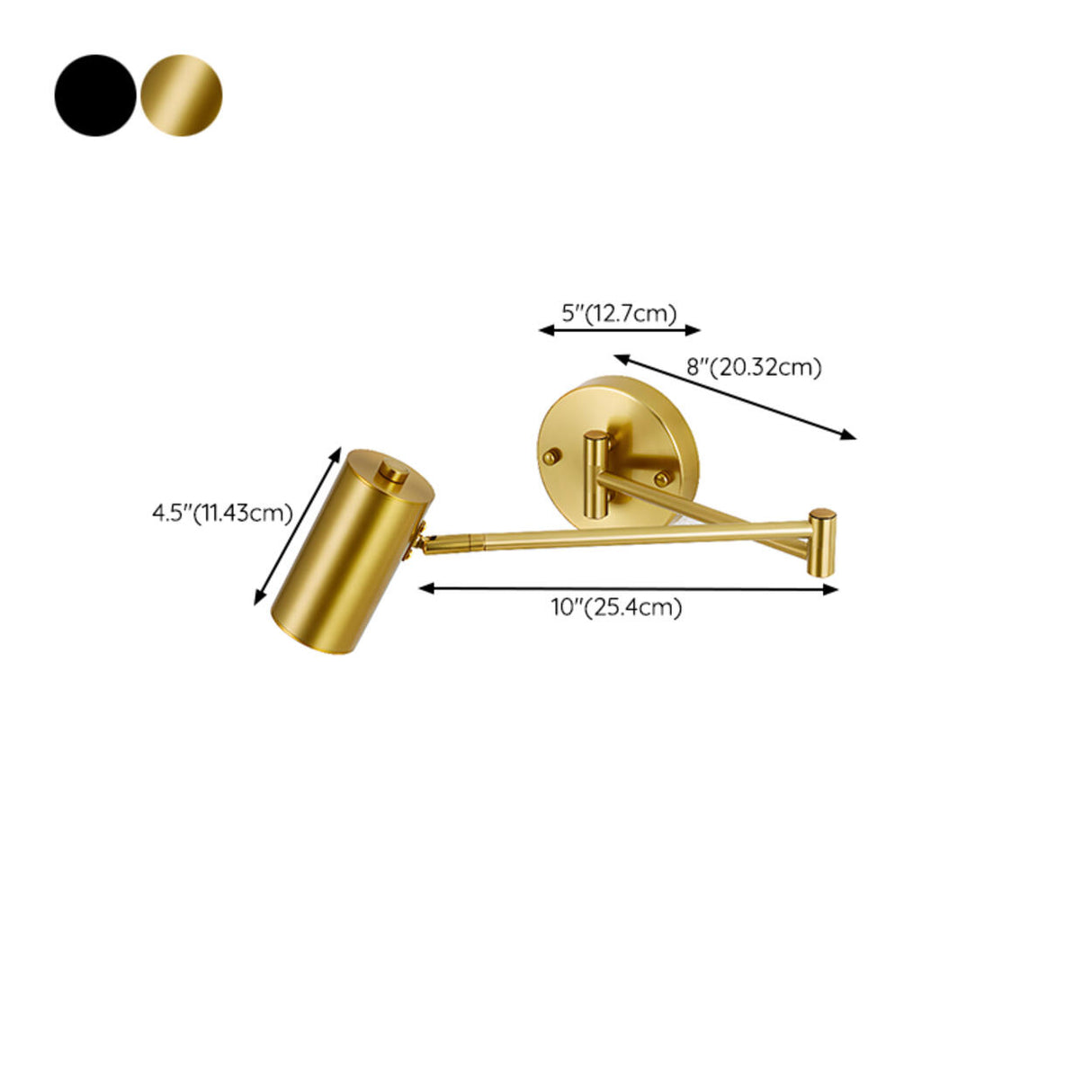 Adjustable Gold Cylinder LED Swing Arm Wall Sconce Image - 15