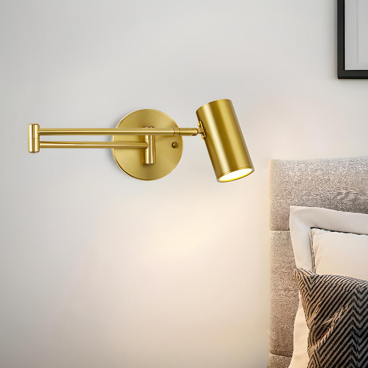 Adjustable Gold Cylinder LED Swing Arm Wall Sconce Image - 3