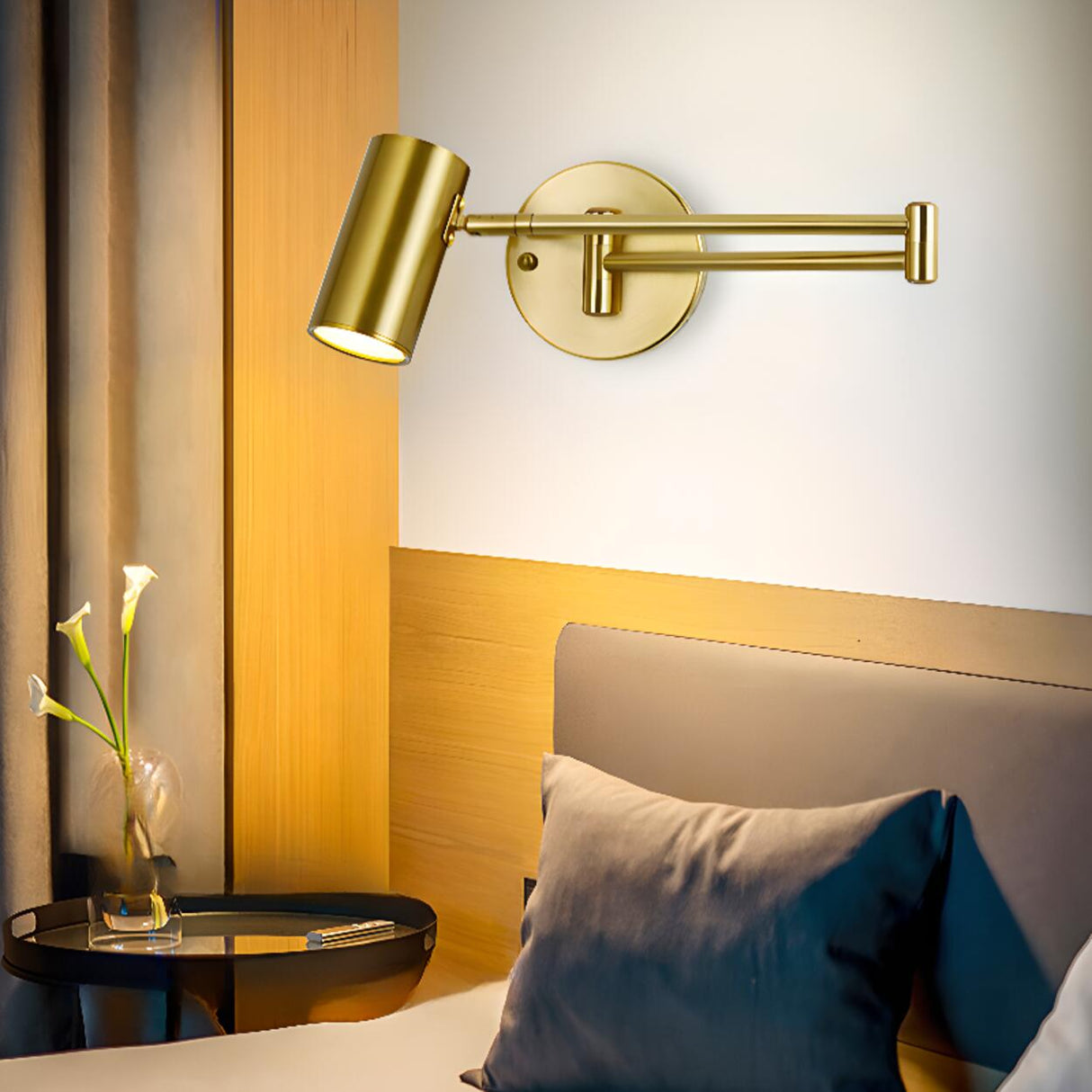 Adjustable Gold Cylinder LED Swing Arm Wall Sconce Image - 4