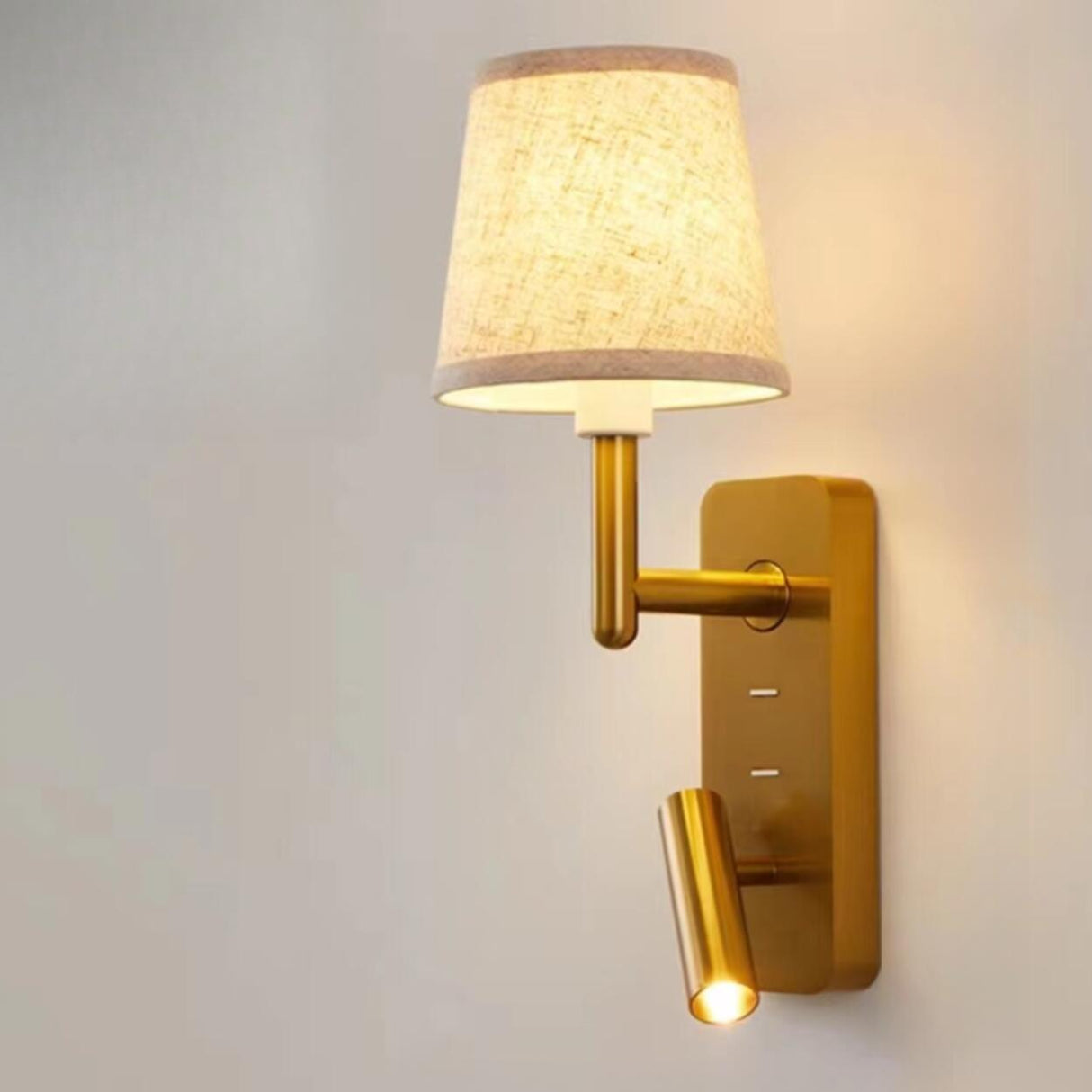 Adjustable Gold Wall Sconce with Fabric Shade Image - 2