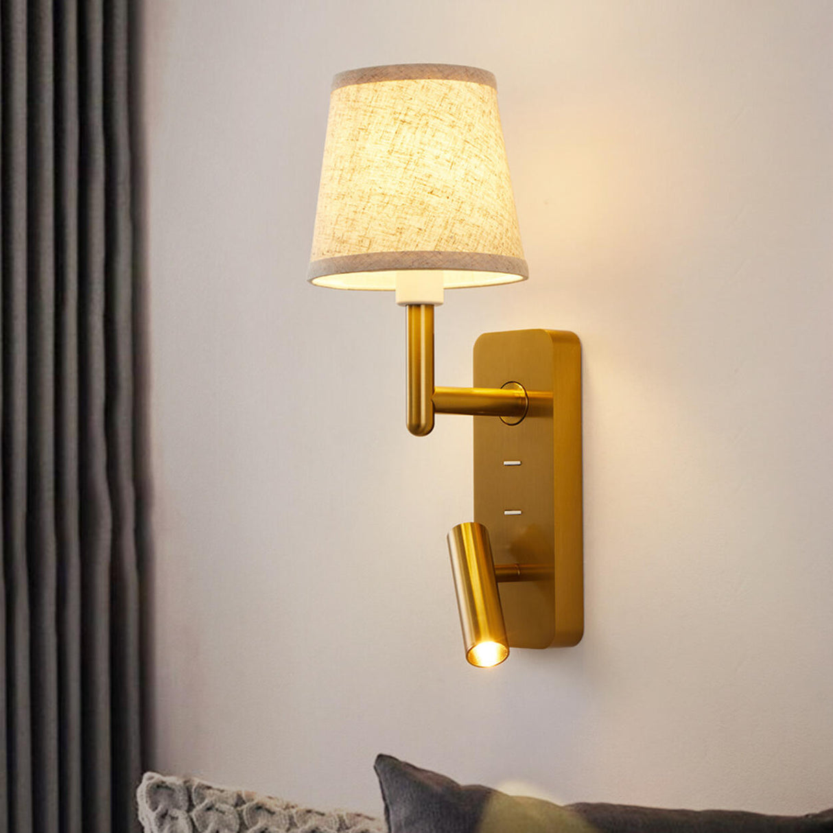 Adjustable Gold Wall Sconce with Fabric Shade Image - 3