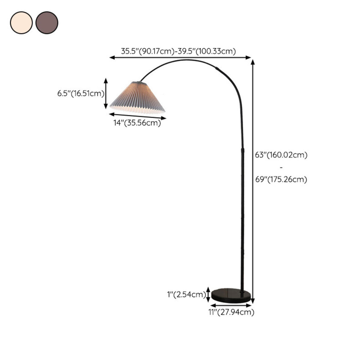 Adjustable Gray Pleated and Black Arched Floor Lamp 