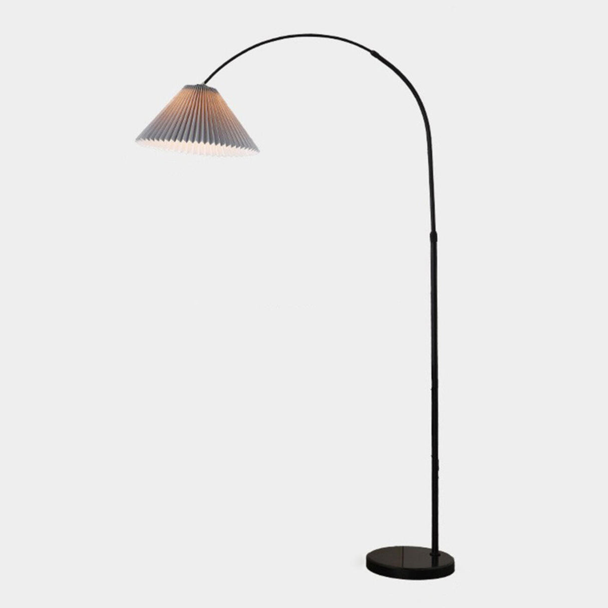 Adjustable Gray Pleated and Black Arched Floor Lamp Image - 2