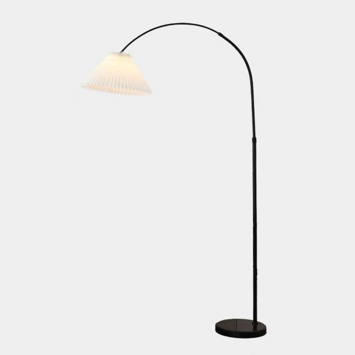 Adjustable Gray Pleated and Black Arched Floor Lamp Image - 3