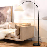 Adjustable Gray Pleated and Black Arched Floor Lamp Image - 6