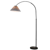 Adjustable Gray Pleated and Black Arched Floor Lamp Image - 7