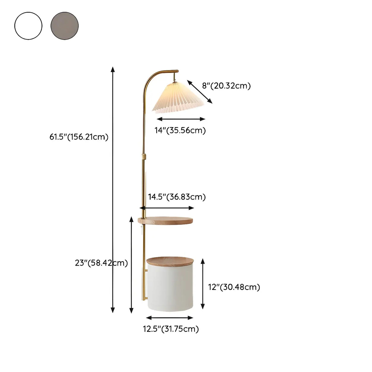 Adjustable Gray Umbrella LED Floor Lamp with Shelf 