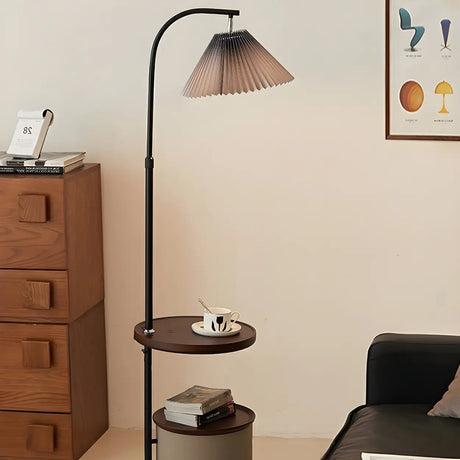 Adjustable Gray Umbrella LED Floor Lamp with Shelf Image - 2