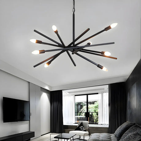 Adjustable Hanging Length Black Metal Sputnik Chandelier Image - 1