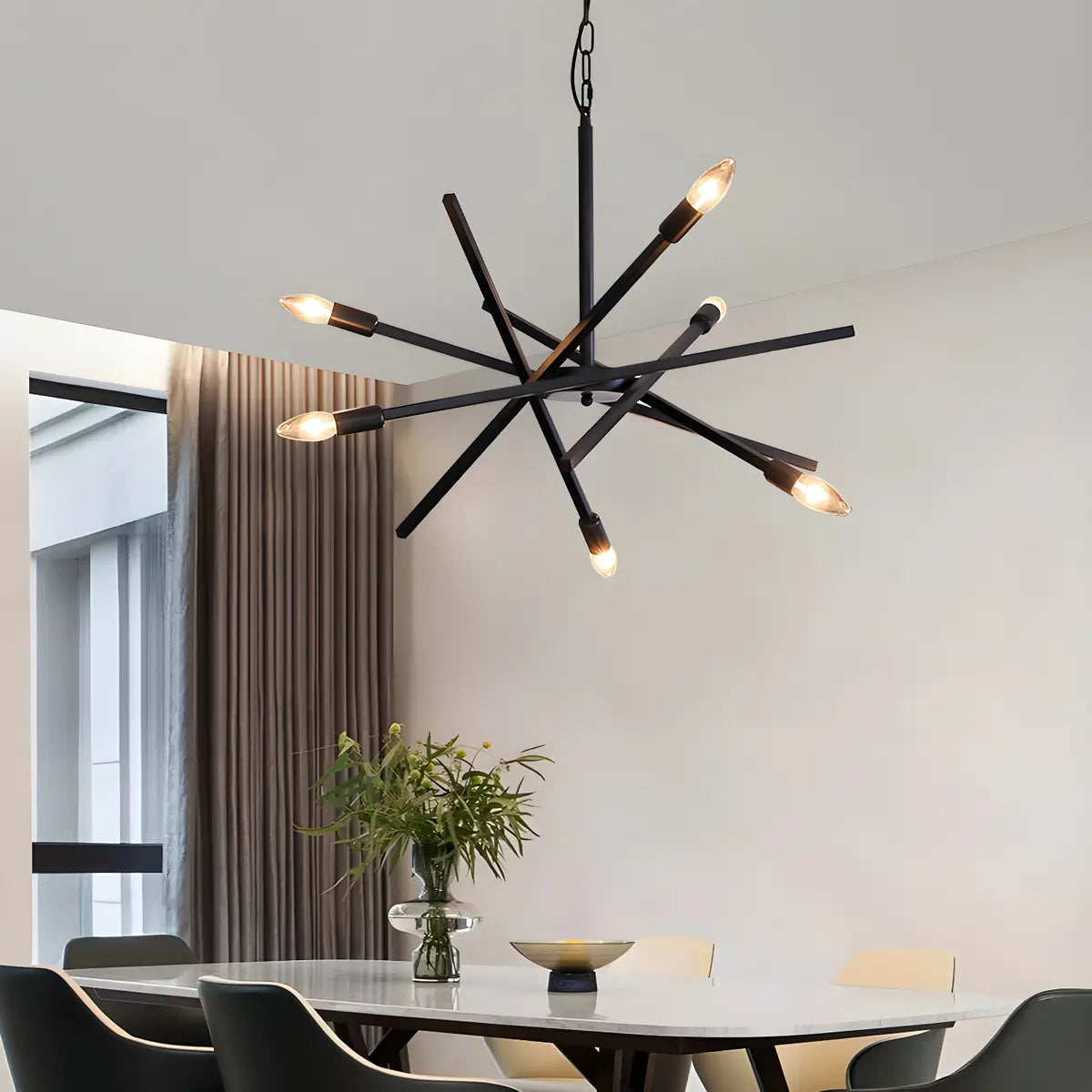 Adjustable Hanging Length Black Metal Sputnik Chandelier Image - 7