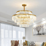 Adjustable Hanging Length Crystal Tiered Round Chandelier Image - 1