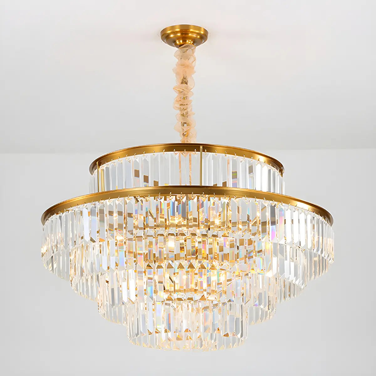 Adjustable Hanging Length Crystal Tiered Round Chandelier Image - 10