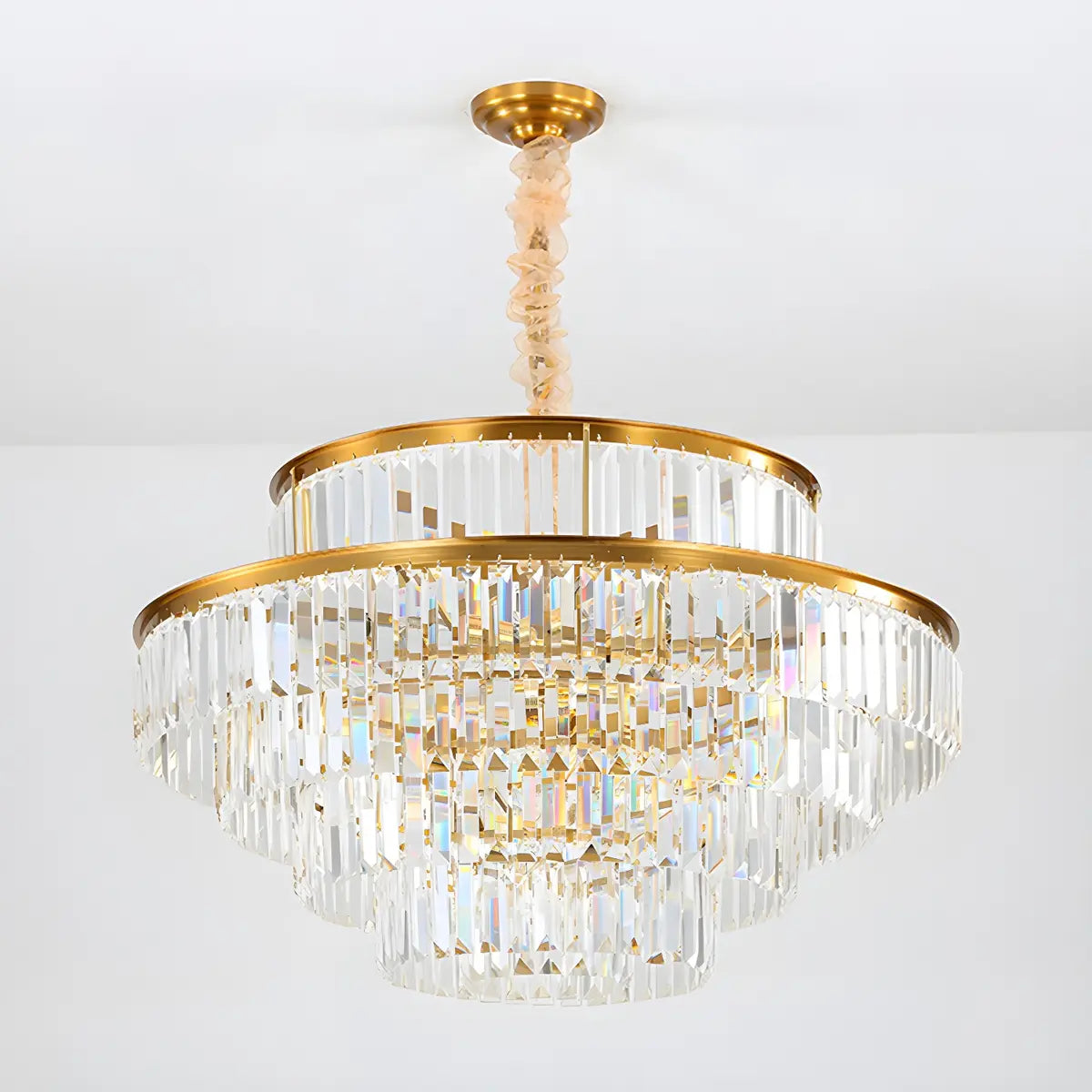 Adjustable Hanging Length Crystal Tiered Round Chandelier Image - 11