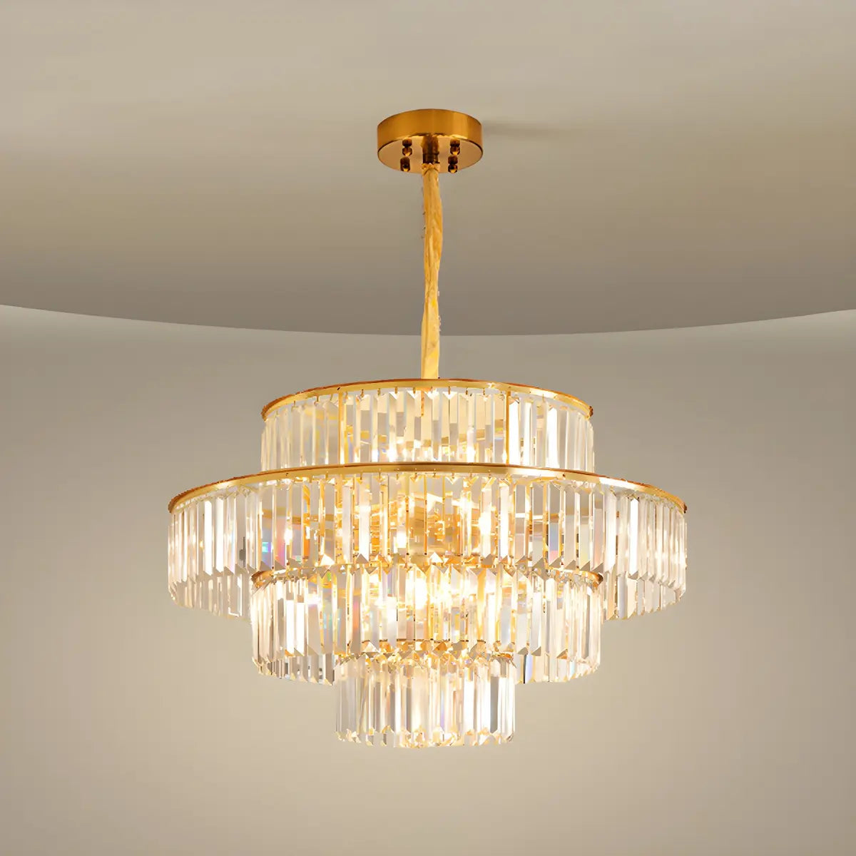 Adjustable Hanging Length Crystal Tiered Round Chandelier Image - 4