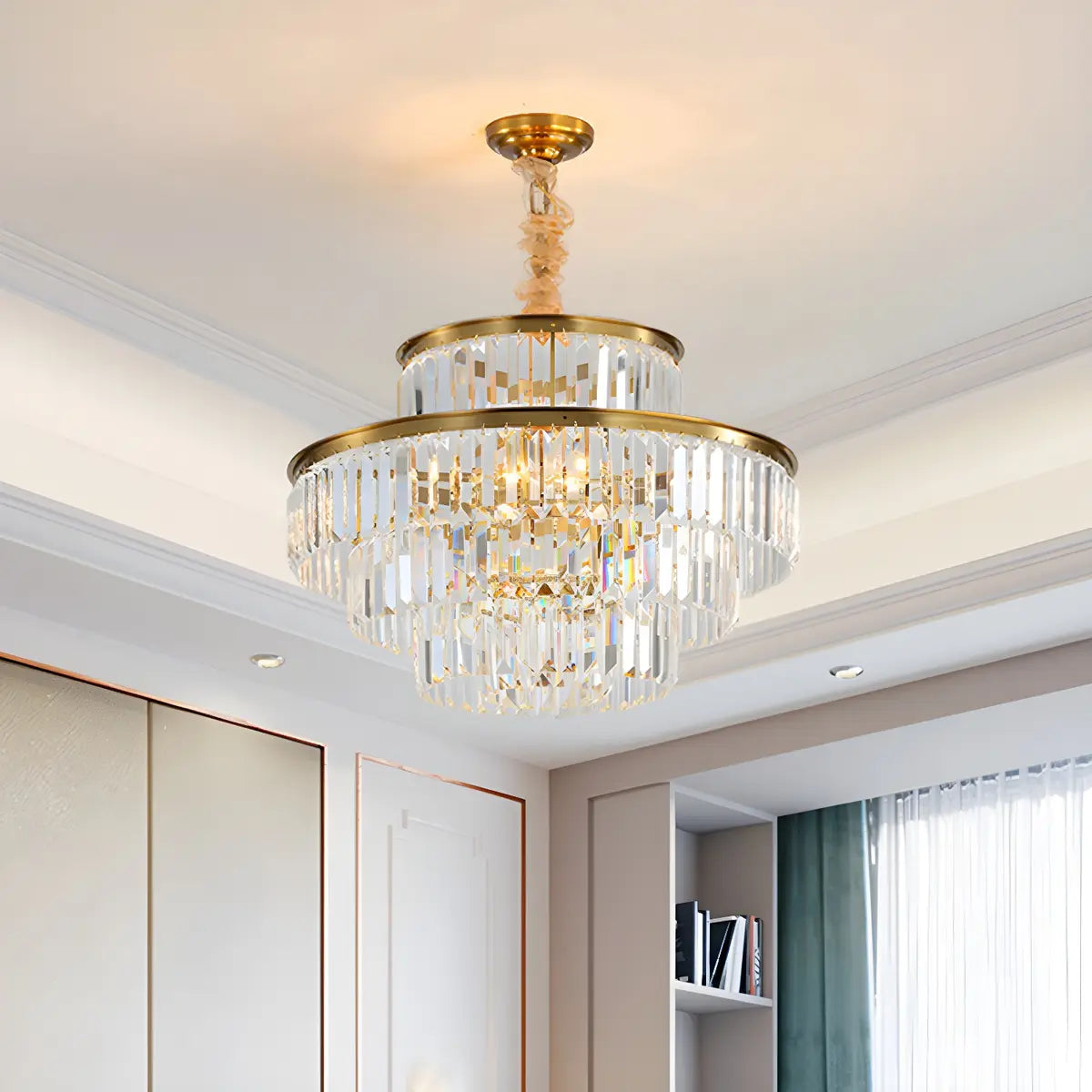 Adjustable Hanging Length Crystal Tiered Round Chandelier Image - 5