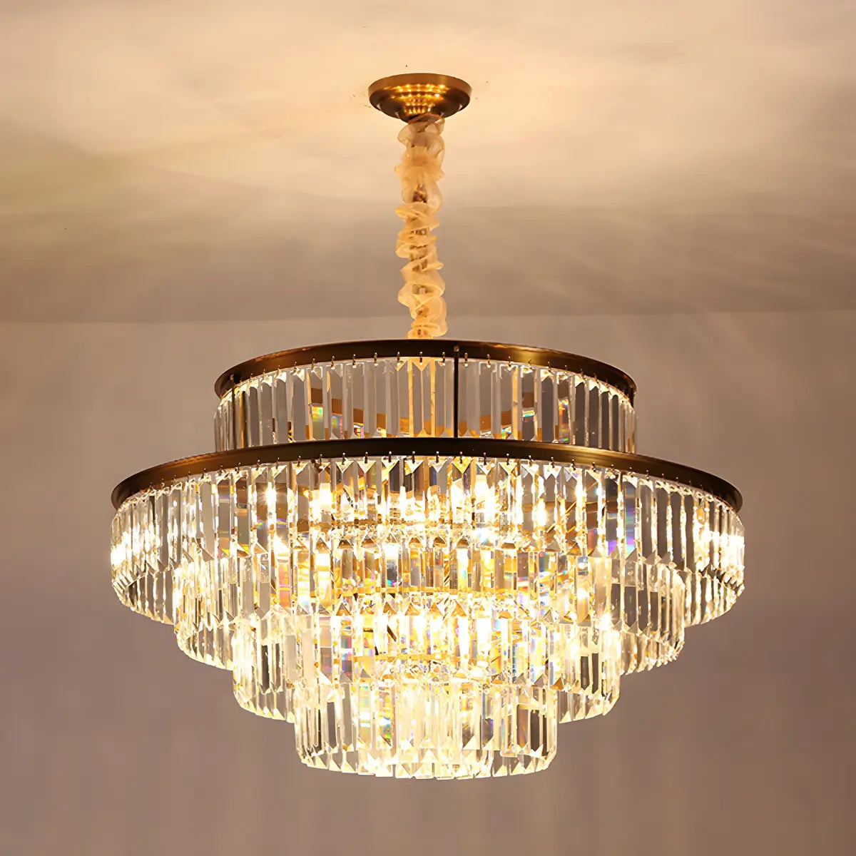 Adjustable Hanging Length Crystal Tiered Round Chandelier Image - 9