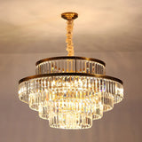 Adjustable Hanging Length Crystal Tiered Round Chandelier Image - 9