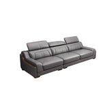 Adjustable Headrest Gray Faux Leather Corner Sectional Image - 9