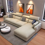 Adjustable Headrest Leather Sofa Chaise with Storage Image - 11