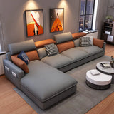 Adjustable Headrest Leather Sofa Chaise with Storage Image - 14