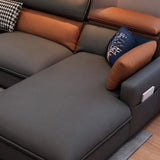 Adjustable Headrest Leather Sofa Chaise with Storage Image - 15